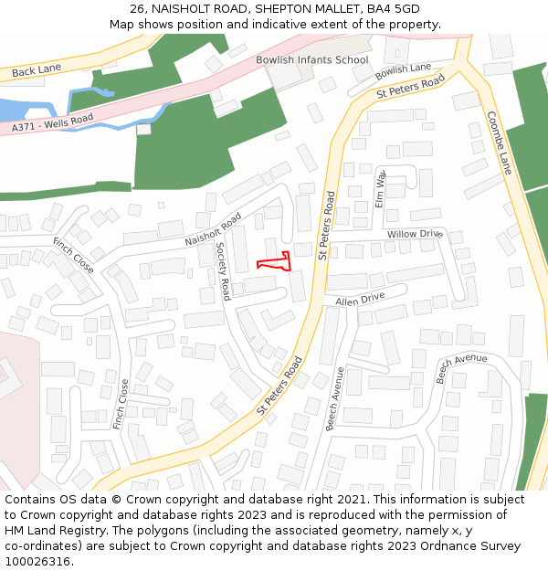 26, NAISHOLT ROAD, SHEPTON MALLET, BA4 5GD: Location map and indicative extent of plot