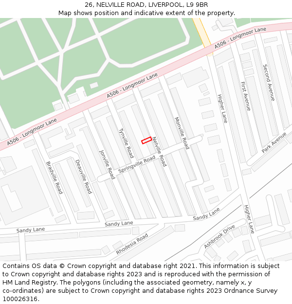 26, NELVILLE ROAD, LIVERPOOL, L9 9BR: Location map and indicative extent of plot