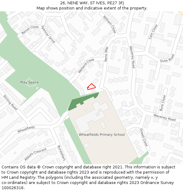 26, NENE WAY, ST IVES, PE27 3FJ: Location map and indicative extent of plot