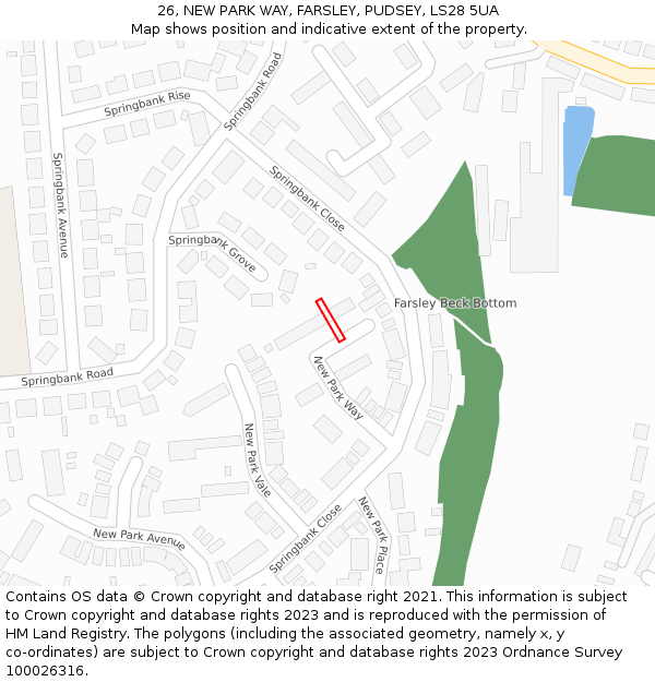 26, NEW PARK WAY, FARSLEY, PUDSEY, LS28 5UA: Location map and indicative extent of plot