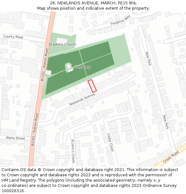26, NEWLANDS AVENUE, MARCH, PE15 8NL: Location map and indicative extent of plot