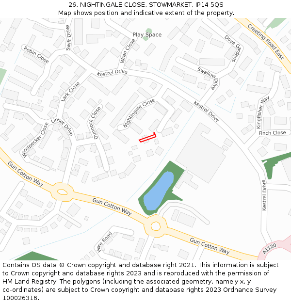 26, NIGHTINGALE CLOSE, STOWMARKET, IP14 5QS: Location map and indicative extent of plot