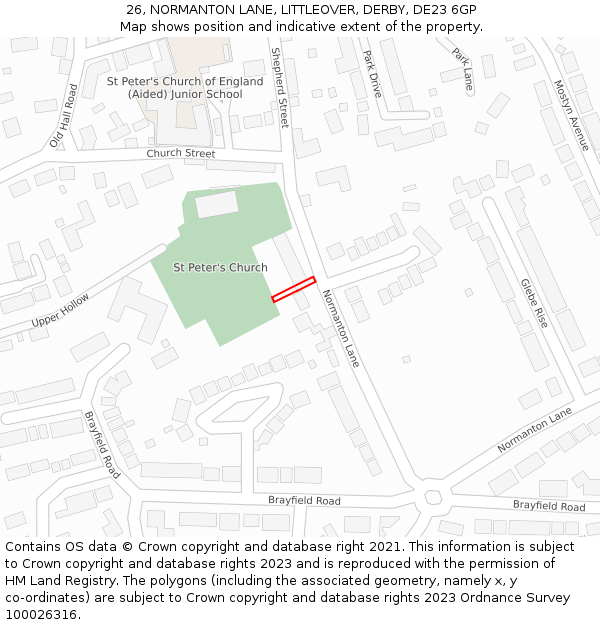 26, NORMANTON LANE, LITTLEOVER, DERBY, DE23 6GP: Location map and indicative extent of plot