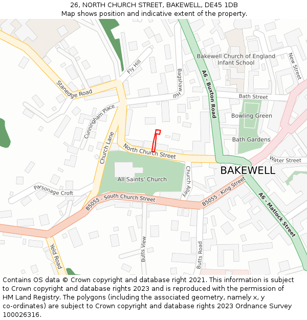 26, NORTH CHURCH STREET, BAKEWELL, DE45 1DB: Location map and indicative extent of plot