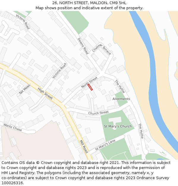 26, NORTH STREET, MALDON, CM9 5HL: Location map and indicative extent of plot