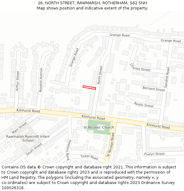 26, NORTH STREET, RAWMARSH, ROTHERHAM, S62 5NH: Location map and indicative extent of plot