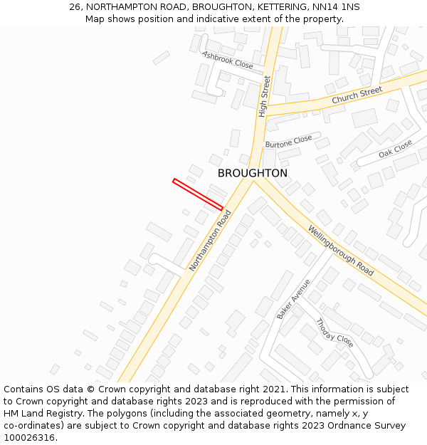 26, NORTHAMPTON ROAD, BROUGHTON, KETTERING, NN14 1NS: Location map and indicative extent of plot