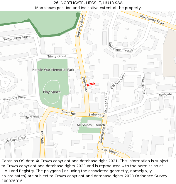 26, NORTHGATE, HESSLE, HU13 9AA: Location map and indicative extent of plot