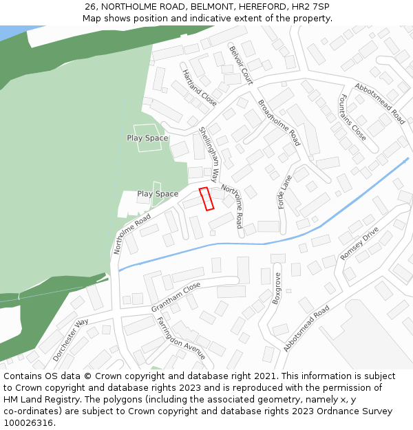 26, NORTHOLME ROAD, BELMONT, HEREFORD, HR2 7SP: Location map and indicative extent of plot