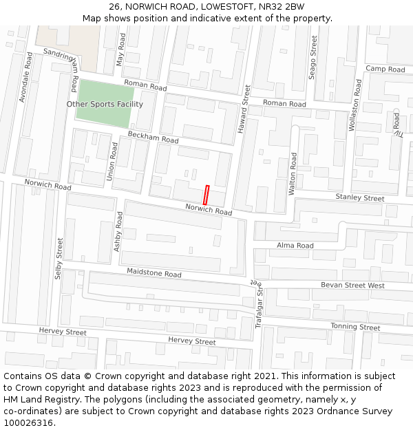 26, NORWICH ROAD, LOWESTOFT, NR32 2BW: Location map and indicative extent of plot