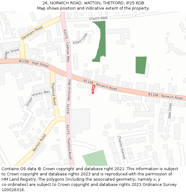 26, NORWICH ROAD, WATTON, THETFORD, IP25 6DB: Location map and indicative extent of plot