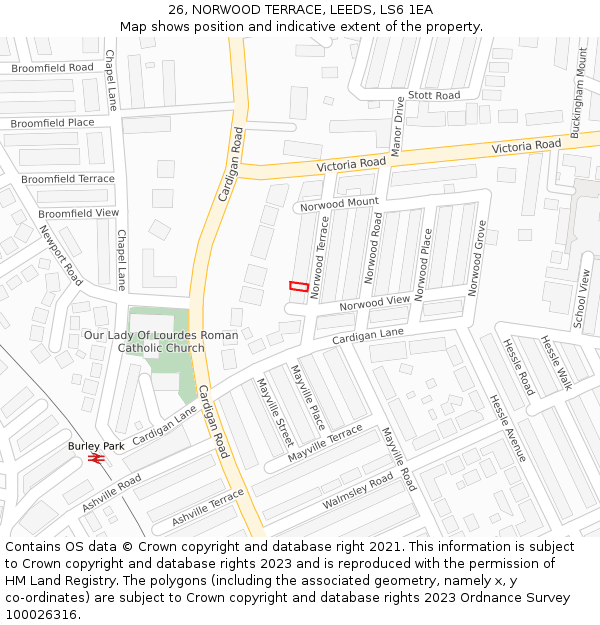 26, NORWOOD TERRACE, LEEDS, LS6 1EA: Location map and indicative extent of plot