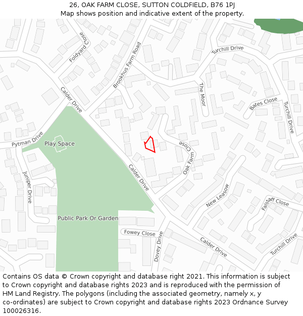 26, OAK FARM CLOSE, SUTTON COLDFIELD, B76 1PJ: Location map and indicative extent of plot