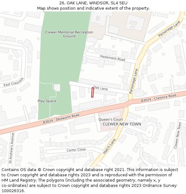 26, OAK LANE, WINDSOR, SL4 5EU: Location map and indicative extent of plot