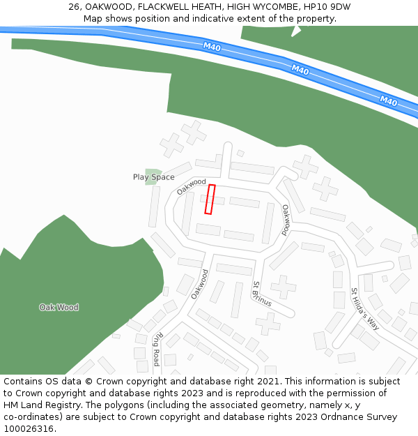 26, OAKWOOD, FLACKWELL HEATH, HIGH WYCOMBE, HP10 9DW: Location map and indicative extent of plot