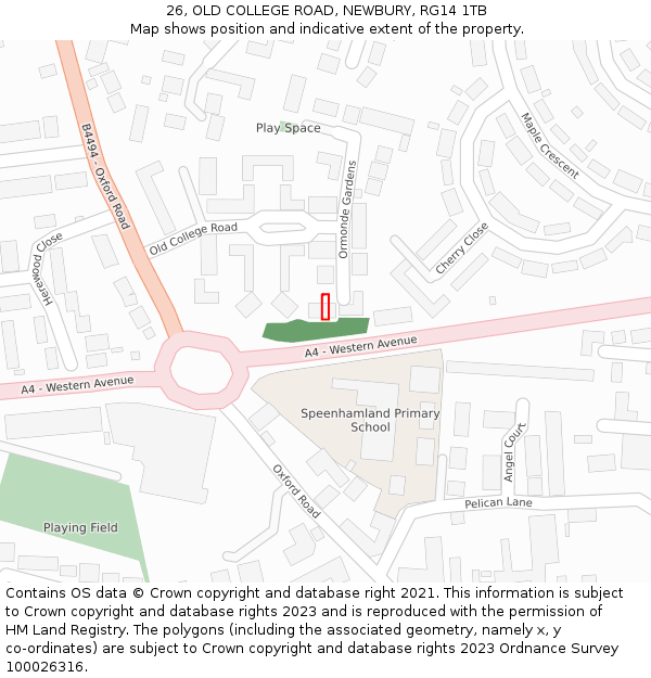26, OLD COLLEGE ROAD, NEWBURY, RG14 1TB: Location map and indicative extent of plot