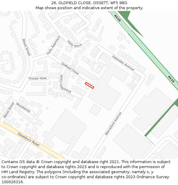 26, OLDFIELD CLOSE, OSSETT, WF5 9BG: Location map and indicative extent of plot