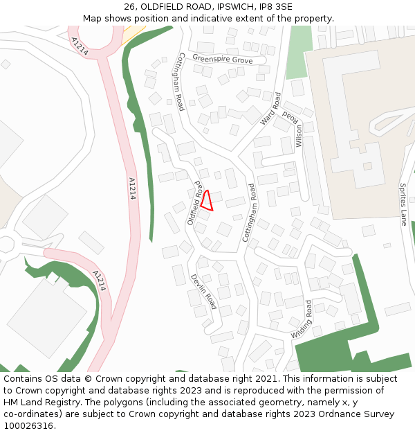 26, OLDFIELD ROAD, IPSWICH, IP8 3SE: Location map and indicative extent of plot