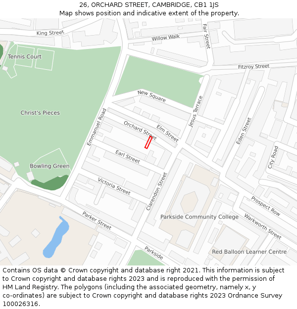 26, ORCHARD STREET, CAMBRIDGE, CB1 1JS: Location map and indicative extent of plot