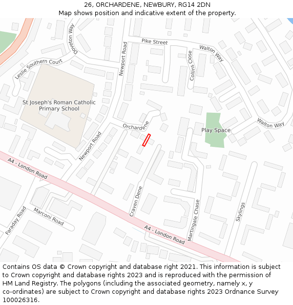 26, ORCHARDENE, NEWBURY, RG14 2DN: Location map and indicative extent of plot