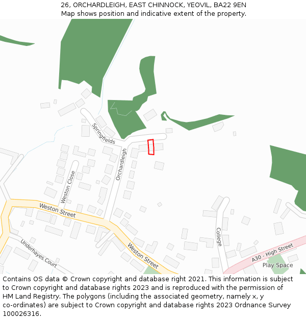 26, ORCHARDLEIGH, EAST CHINNOCK, YEOVIL, BA22 9EN: Location map and indicative extent of plot