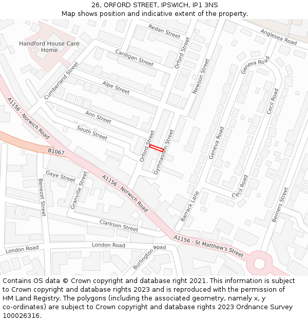 26, ORFORD STREET, IPSWICH, IP1 3NS: Location map and indicative extent of plot