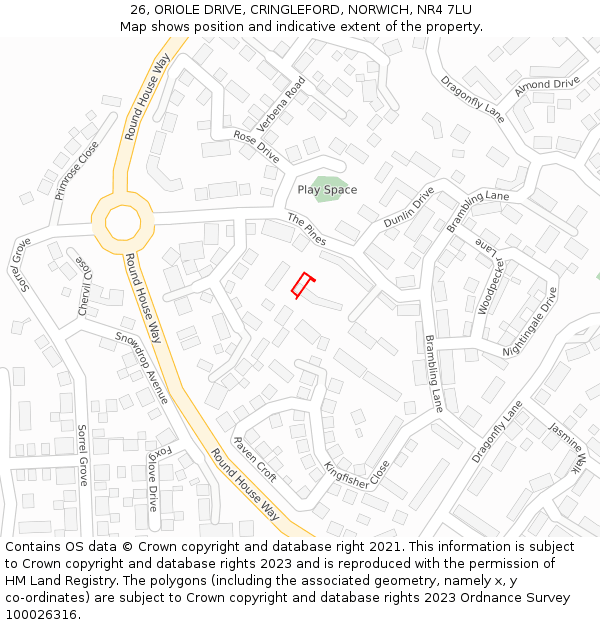 26, ORIOLE DRIVE, CRINGLEFORD, NORWICH, NR4 7LU: Location map and indicative extent of plot
