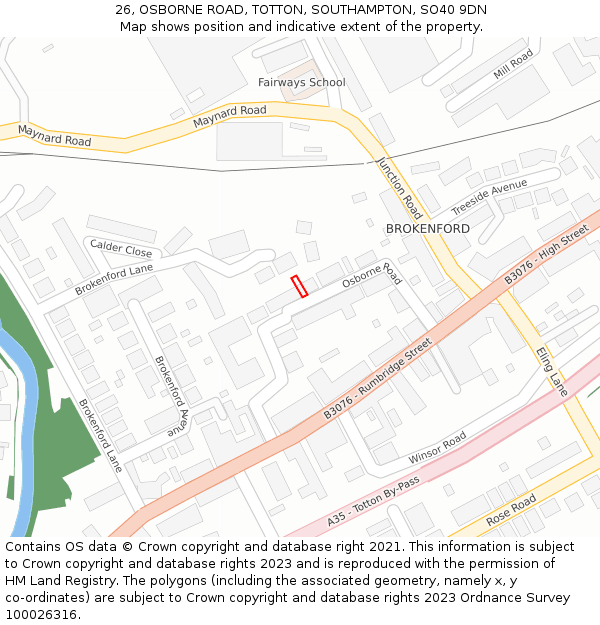 26, OSBORNE ROAD, TOTTON, SOUTHAMPTON, SO40 9DN: Location map and indicative extent of plot