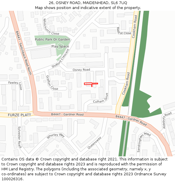 26, OSNEY ROAD, MAIDENHEAD, SL6 7UQ: Location map and indicative extent of plot