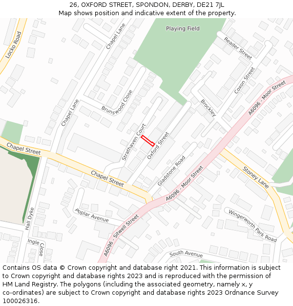 26, OXFORD STREET, SPONDON, DERBY, DE21 7JL: Location map and indicative extent of plot