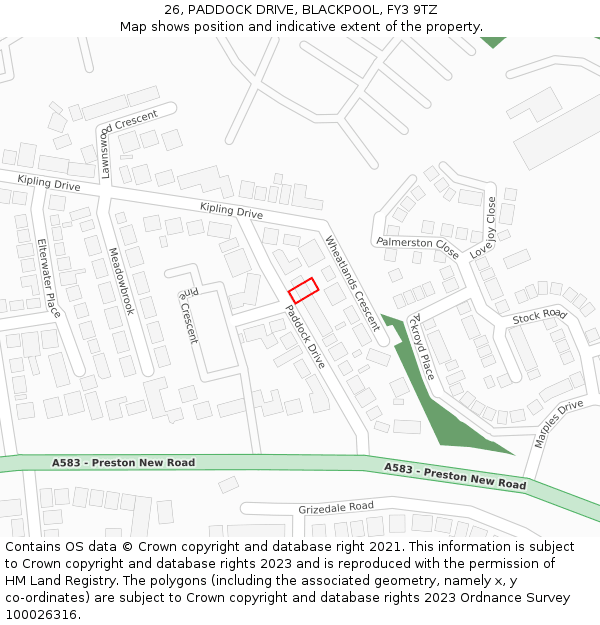 26, PADDOCK DRIVE, BLACKPOOL, FY3 9TZ: Location map and indicative extent of plot