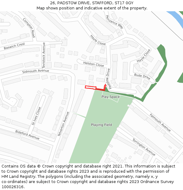 26, PADSTOW DRIVE, STAFFORD, ST17 0GY: Location map and indicative extent of plot