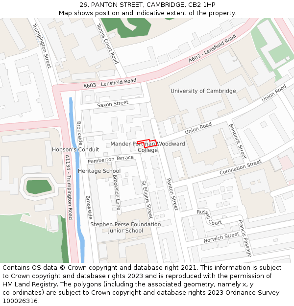 26, PANTON STREET, CAMBRIDGE, CB2 1HP: Location map and indicative extent of plot
