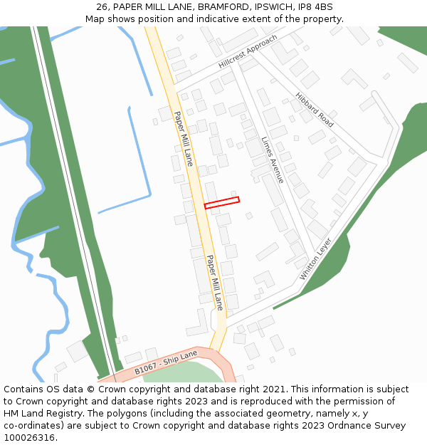 26, PAPER MILL LANE, BRAMFORD, IPSWICH, IP8 4BS: Location map and indicative extent of plot