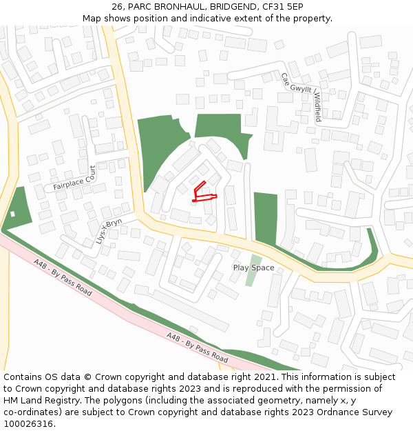 26, PARC BRONHAUL, BRIDGEND, CF31 5EP: Location map and indicative extent of plot