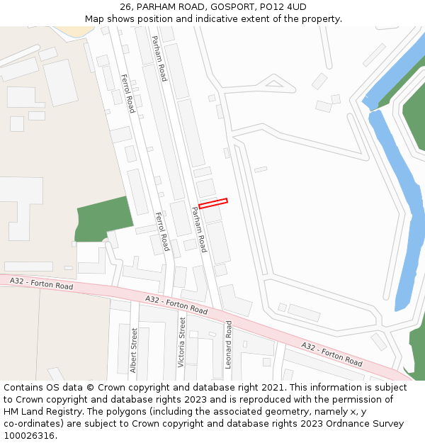 26, PARHAM ROAD, GOSPORT, PO12 4UD: Location map and indicative extent of plot