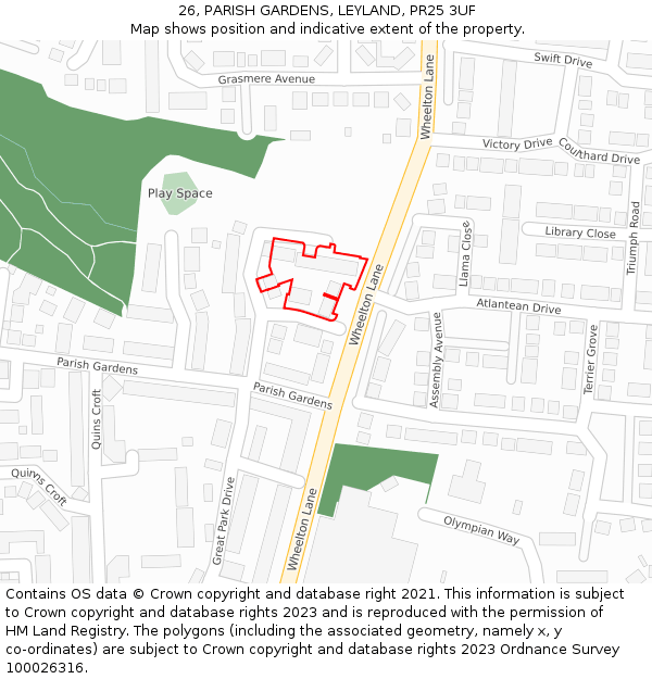 26, PARISH GARDENS, LEYLAND, PR25 3UF: Location map and indicative extent of plot