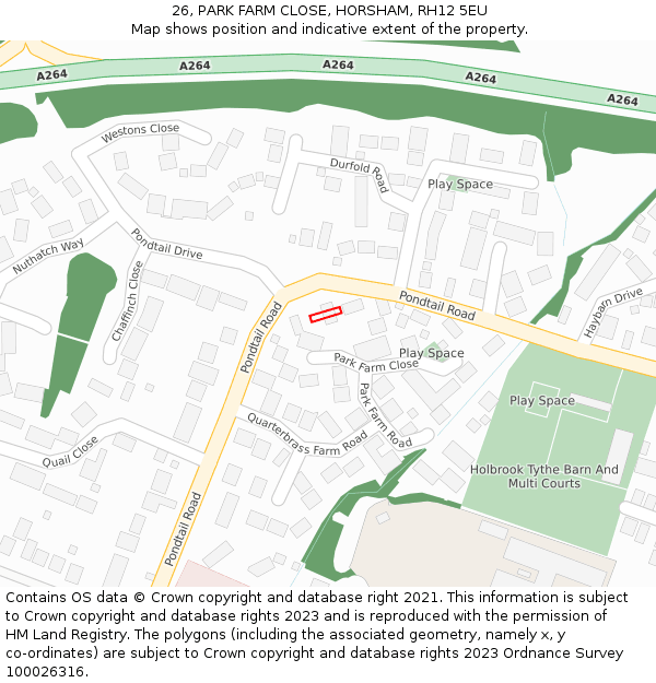 26, PARK FARM CLOSE, HORSHAM, RH12 5EU: Location map and indicative extent of plot