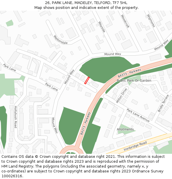 26, PARK LANE, MADELEY, TELFORD, TF7 5HL: Location map and indicative extent of plot