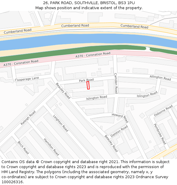 26, PARK ROAD, SOUTHVILLE, BRISTOL, BS3 1PU: Location map and indicative extent of plot