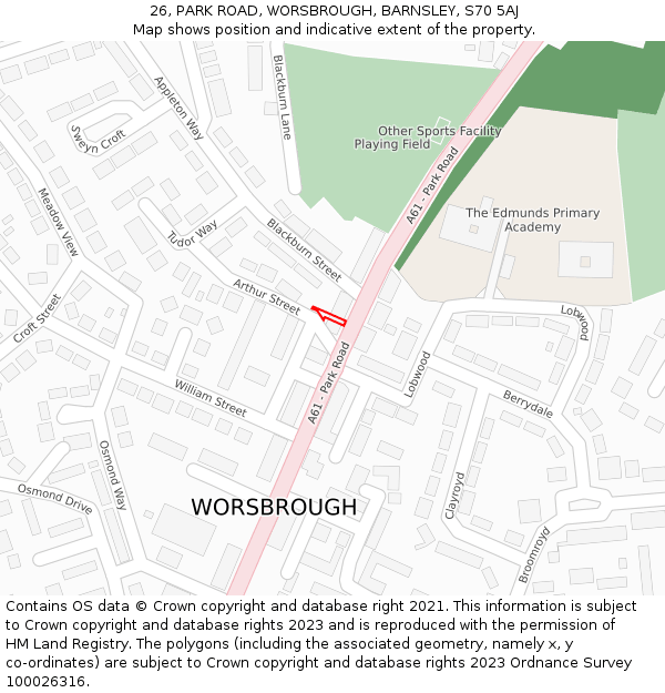 26, PARK ROAD, WORSBROUGH, BARNSLEY, S70 5AJ: Location map and indicative extent of plot