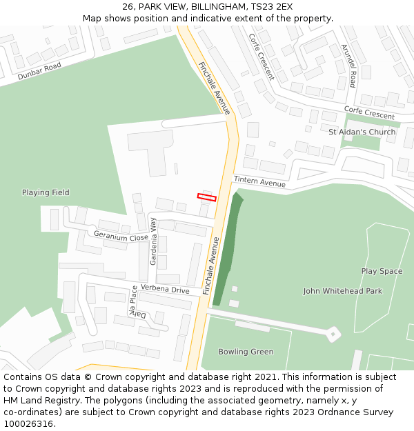26, PARK VIEW, BILLINGHAM, TS23 2EX: Location map and indicative extent of plot