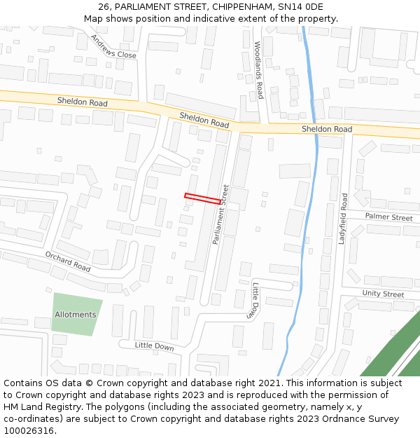 26, PARLIAMENT STREET, CHIPPENHAM, SN14 0DE: Location map and indicative extent of plot