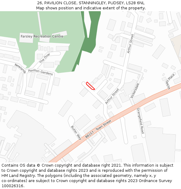 26, PAVILION CLOSE, STANNINGLEY, PUDSEY, LS28 6NL: Location map and indicative extent of plot