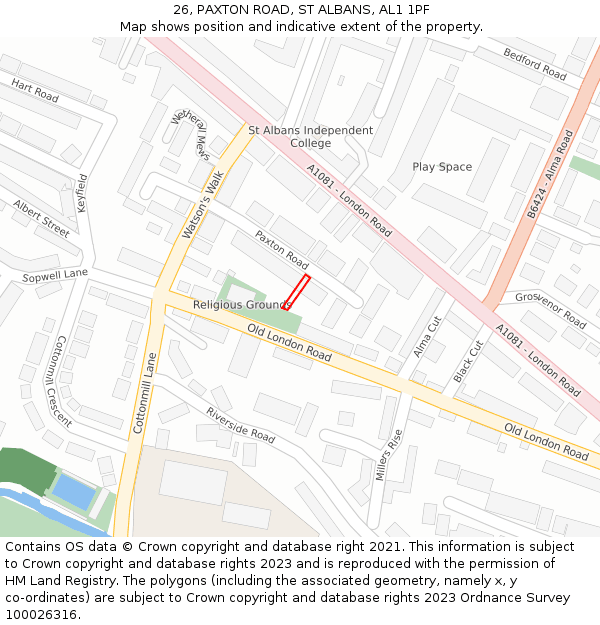 26, PAXTON ROAD, ST ALBANS, AL1 1PF: Location map and indicative extent of plot