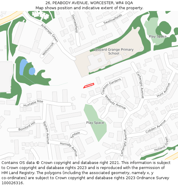 26, PEABODY AVENUE, WORCESTER, WR4 0QA: Location map and indicative extent of plot