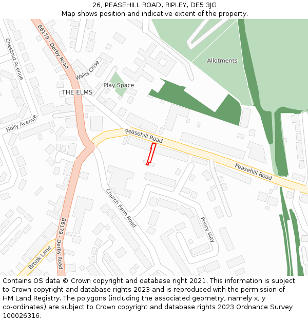26, PEASEHILL ROAD, RIPLEY, DE5 3JG: Location map and indicative extent of plot