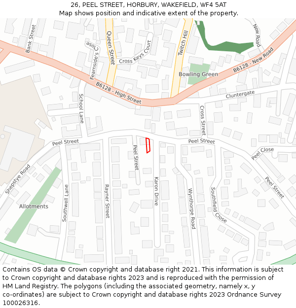 26, PEEL STREET, HORBURY, WAKEFIELD, WF4 5AT: Location map and indicative extent of plot