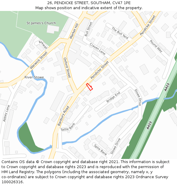 26, PENDICKE STREET, SOUTHAM, CV47 1PE: Location map and indicative extent of plot