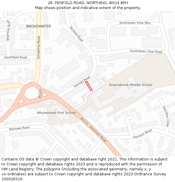 26, PENFOLD ROAD, WORTHING, BN14 8PH: Location map and indicative extent of plot